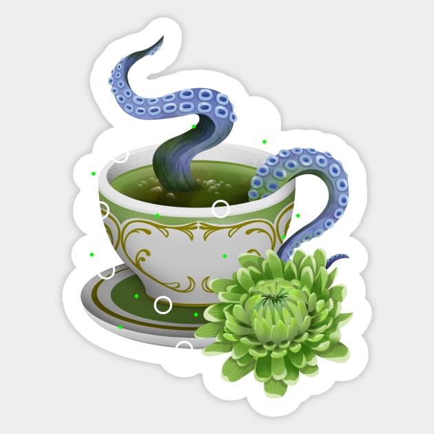 Green Chrysanthemum Tea Sticker by Firebluegraphics